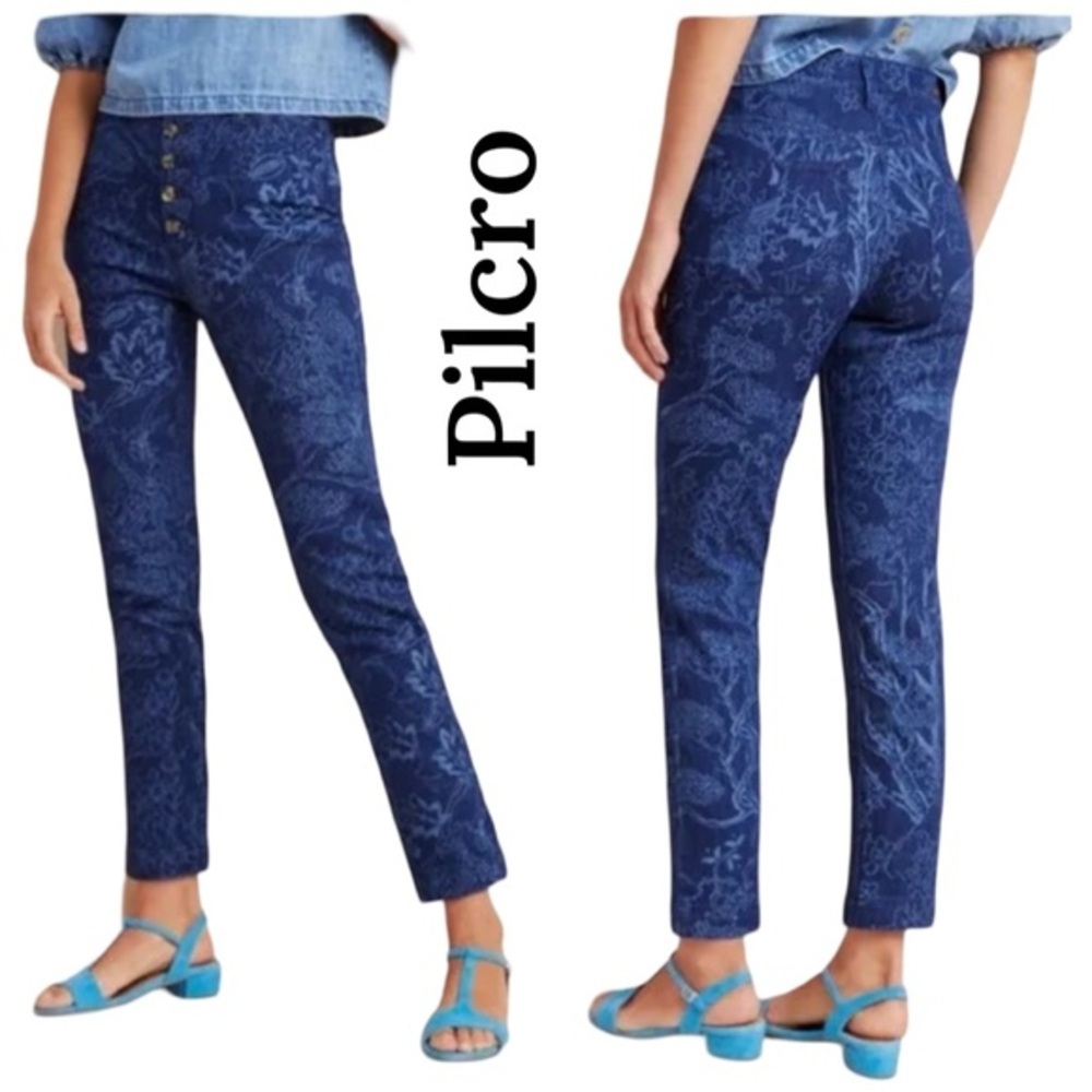 Pilcro Blue Floral Printed Straight Jeans Sz 27 EUC